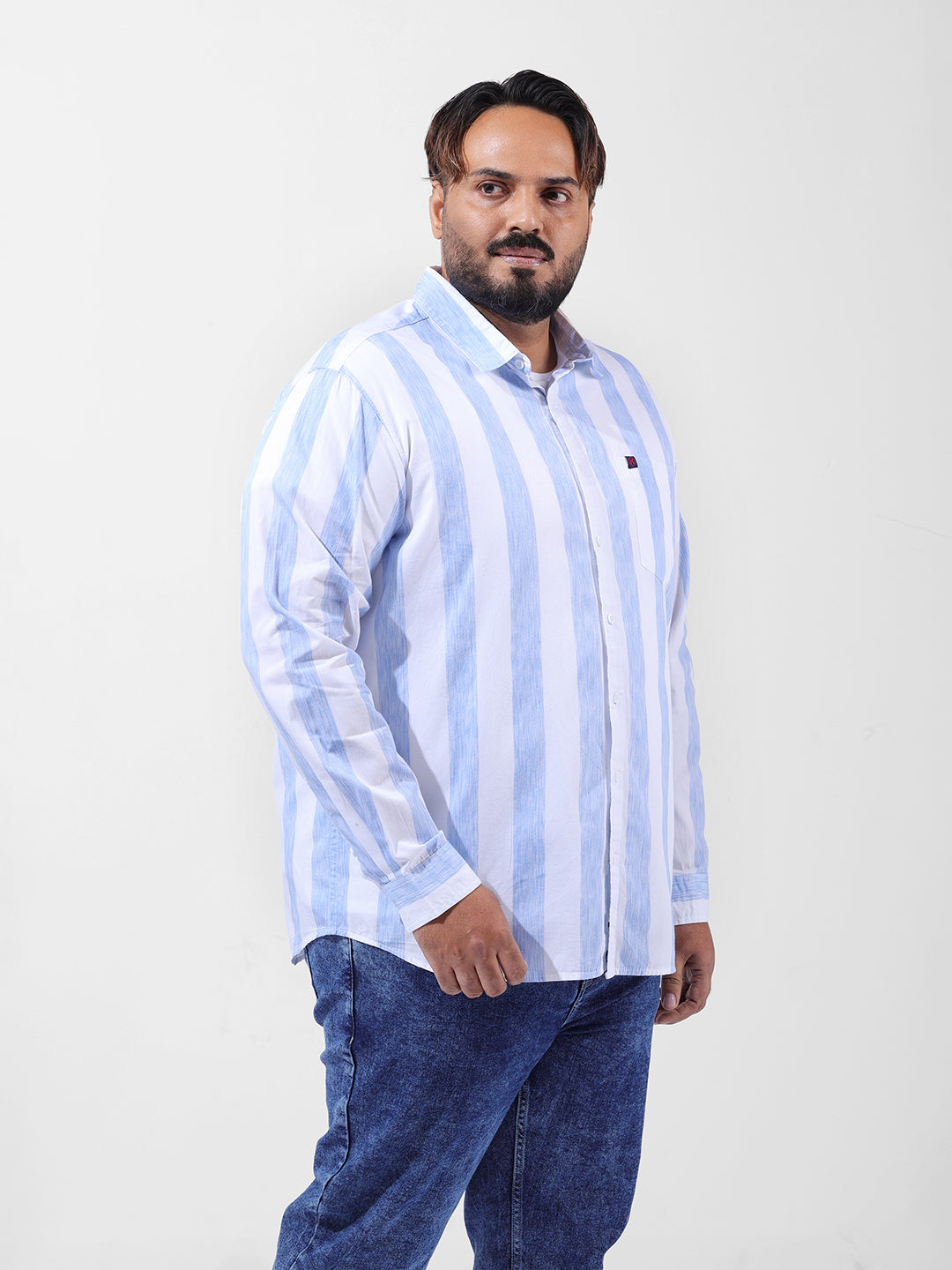 Men's Blue Regular Fit Striped Casual Shirt