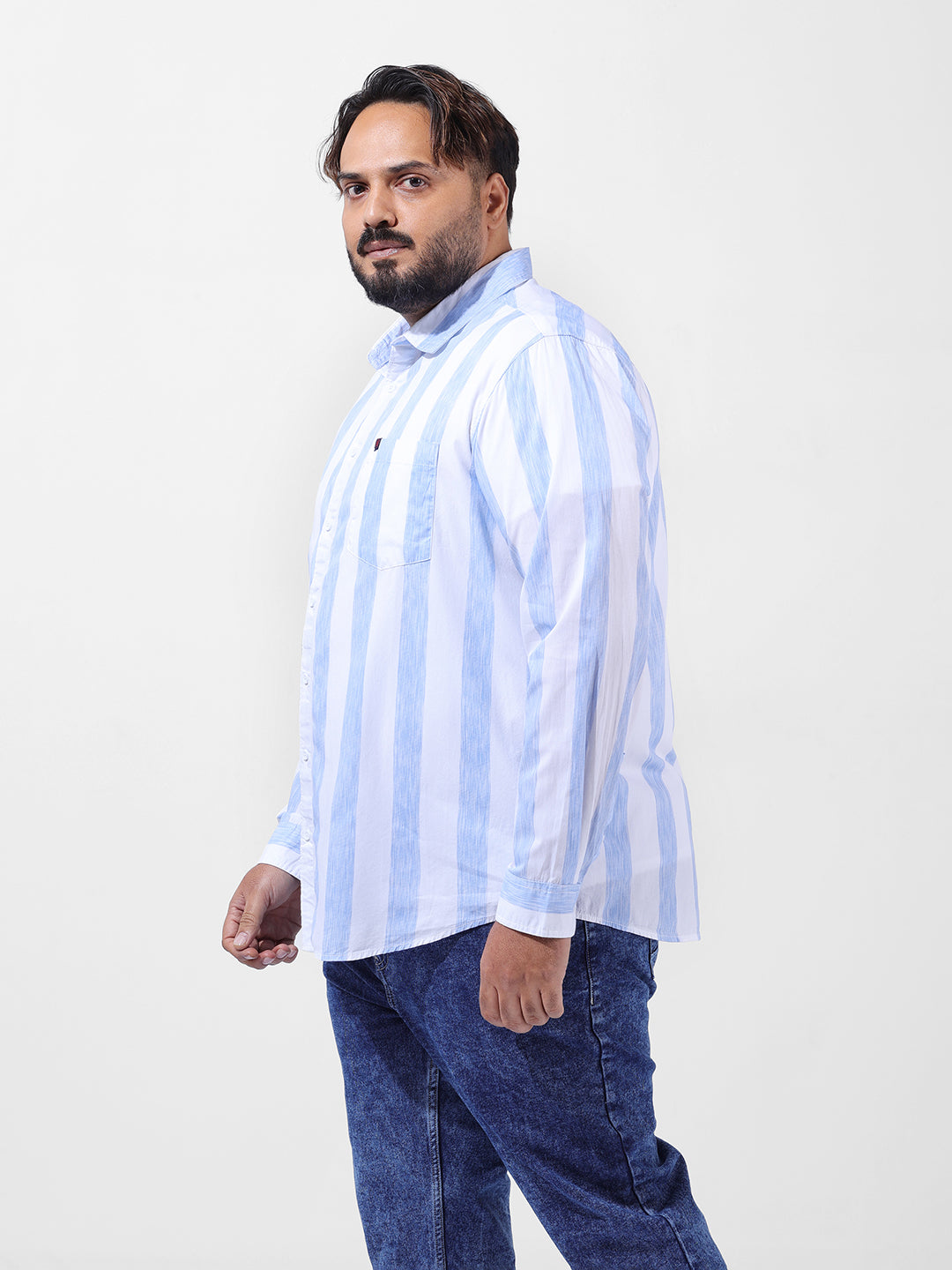 Men's Blue Regular Fit Striped Casual Shirt