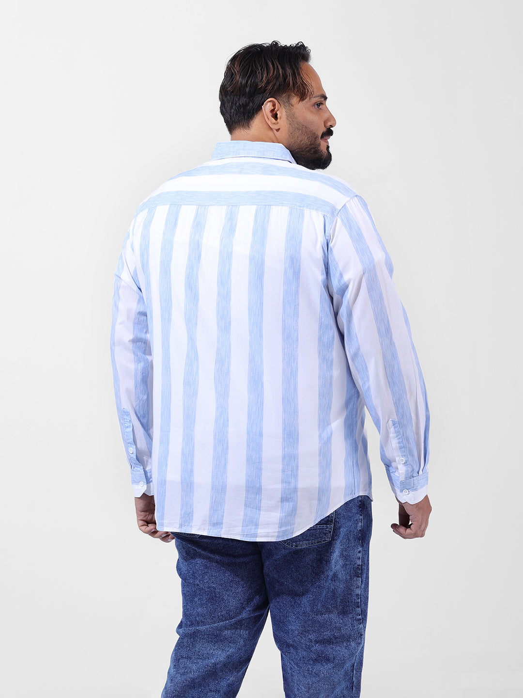 Men's Blue Regular Fit Striped Casual Shirt