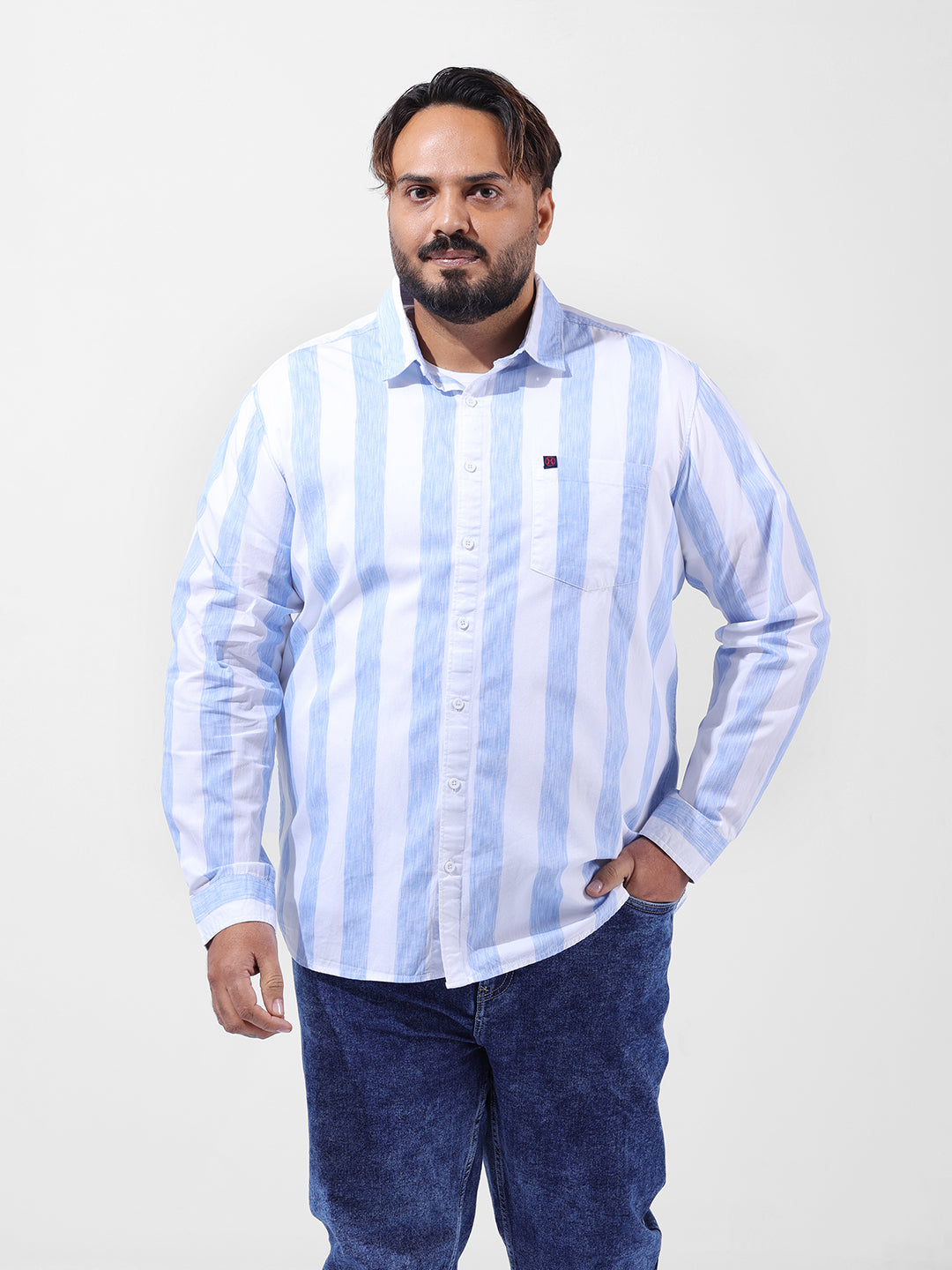 Men's Blue Regular Fit Striped Casual Shirt