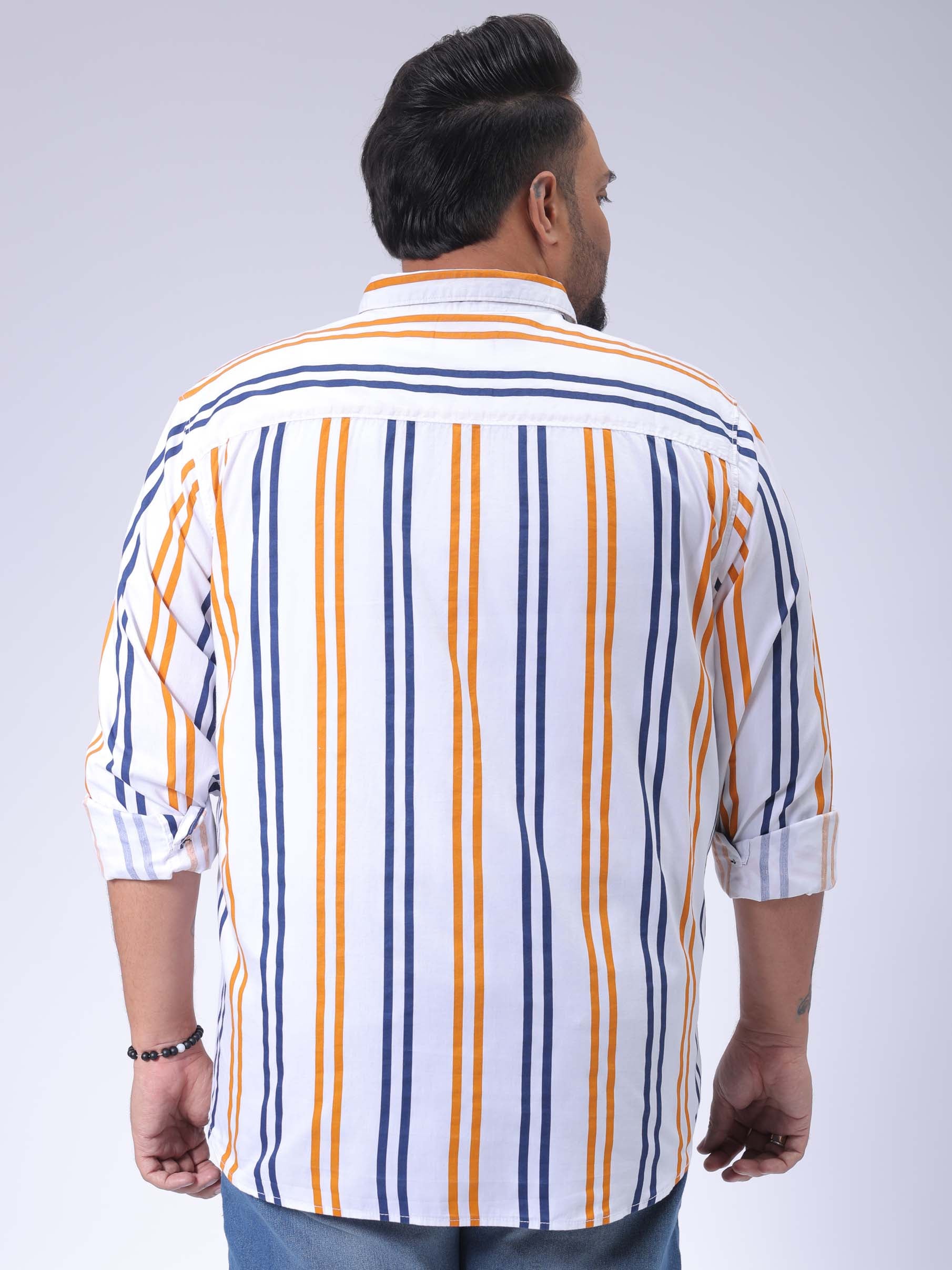 Men's Plus Size White Regular Fit Vertical Striped Casual Shirt