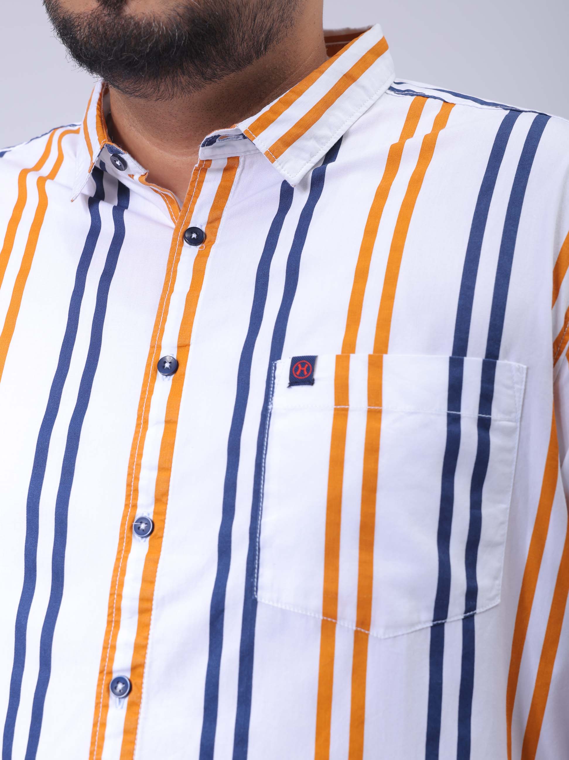 Men's Plus Size White Regular Fit Vertical Striped Casual Shirt