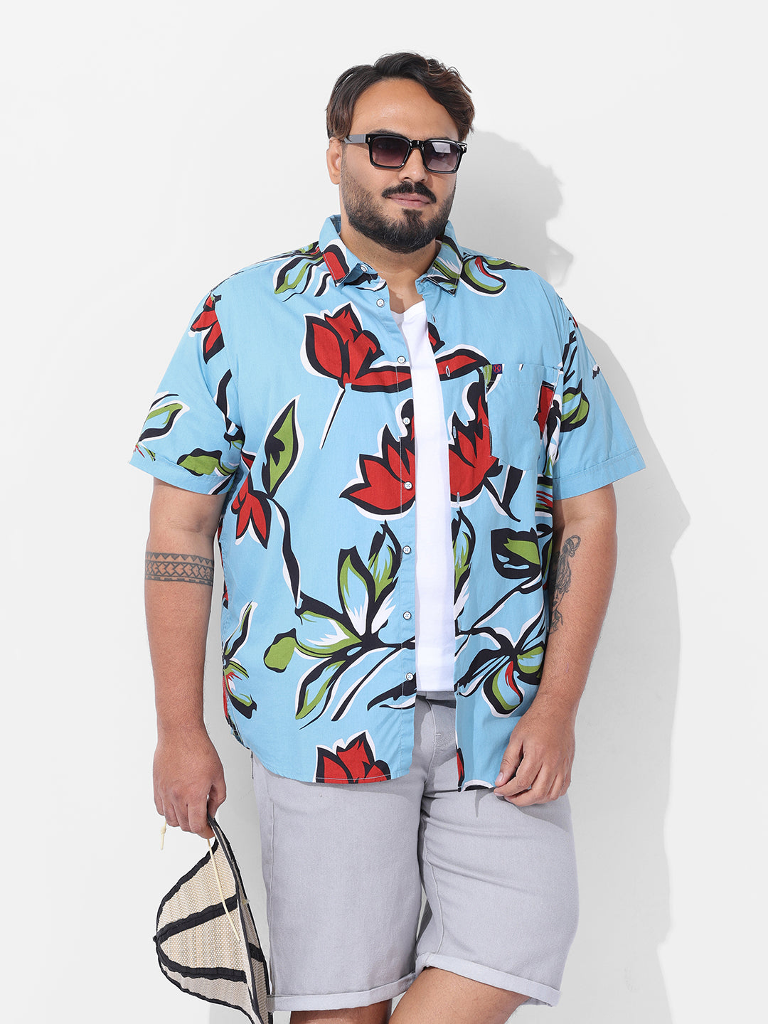 Men's Blue Regular Fit Printed Resort Wear Shirt
