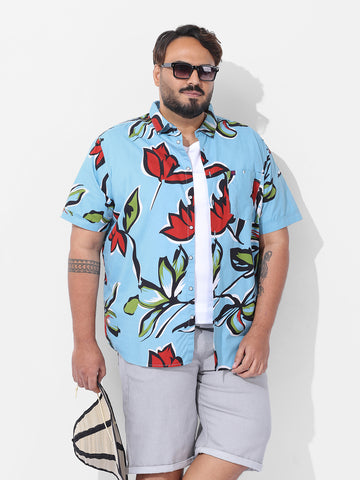 Men's Blue Regular Fit Printed Resort Wear Shirt