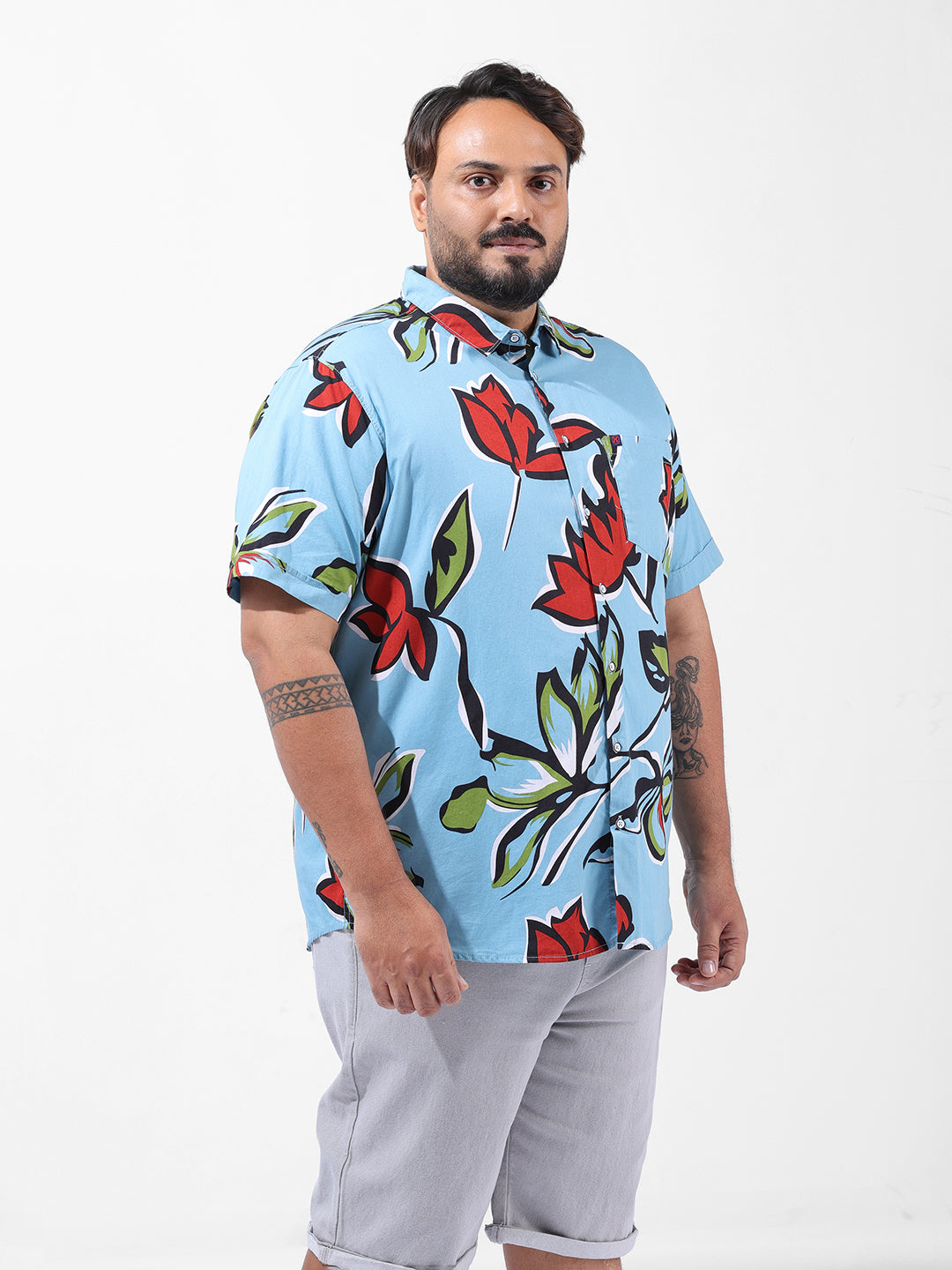 Men's Blue Regular Fit Printed Resort Wear Shirt