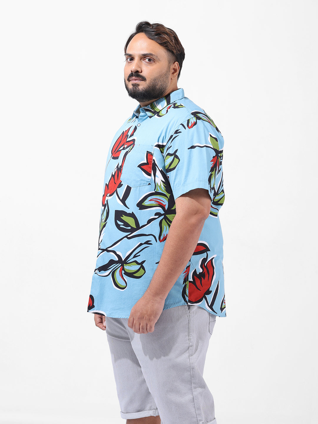 Men's Blue Regular Fit Printed Resort Wear Shirt