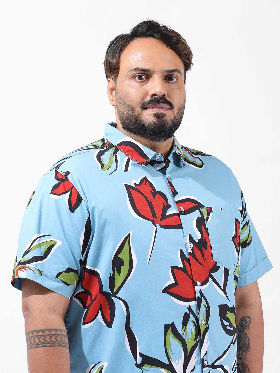 Men's Blue Regular Fit Printed Resort Wear Shirt