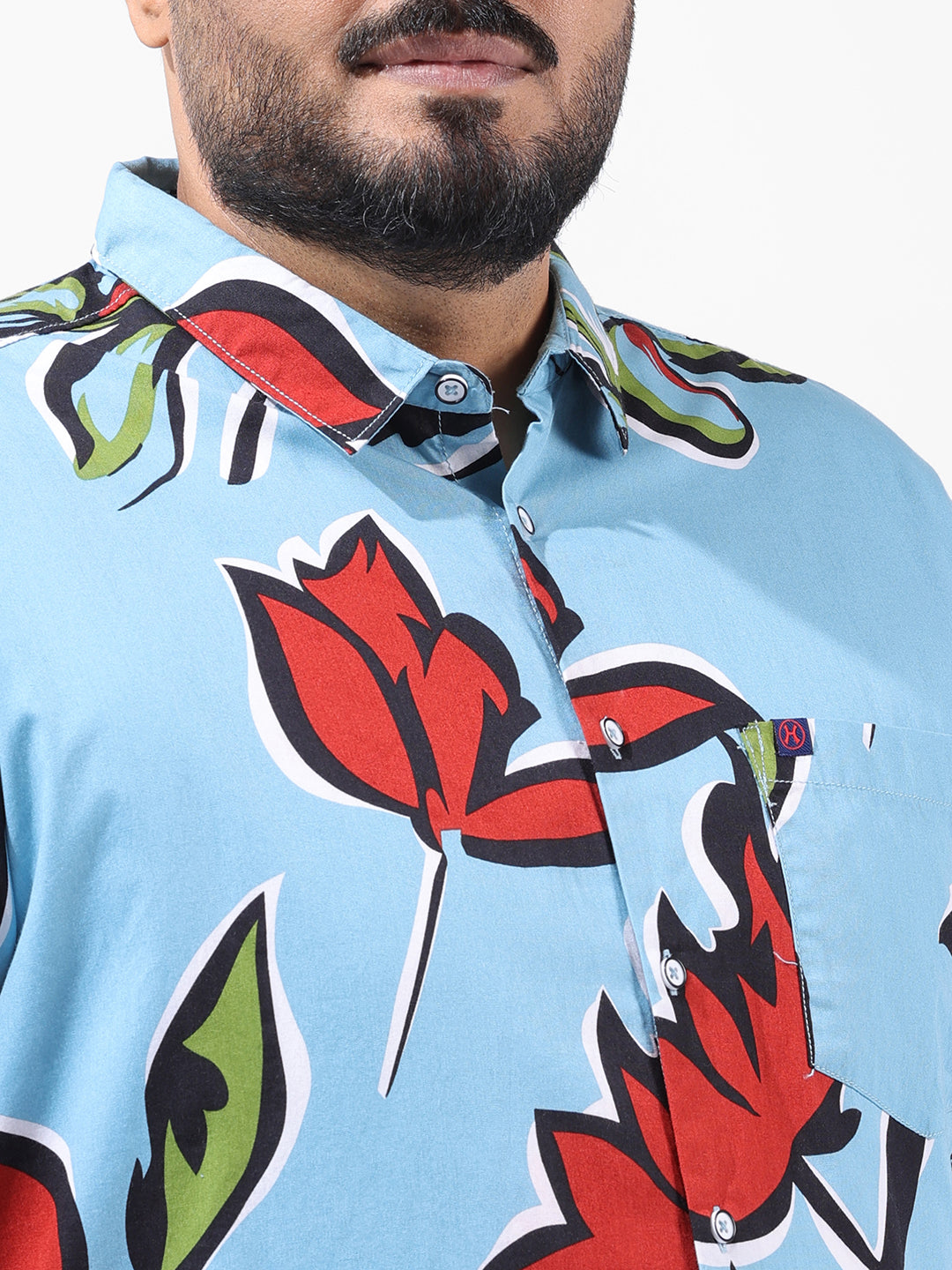 Men's Blue Regular Fit Printed Resort Wear Shirt