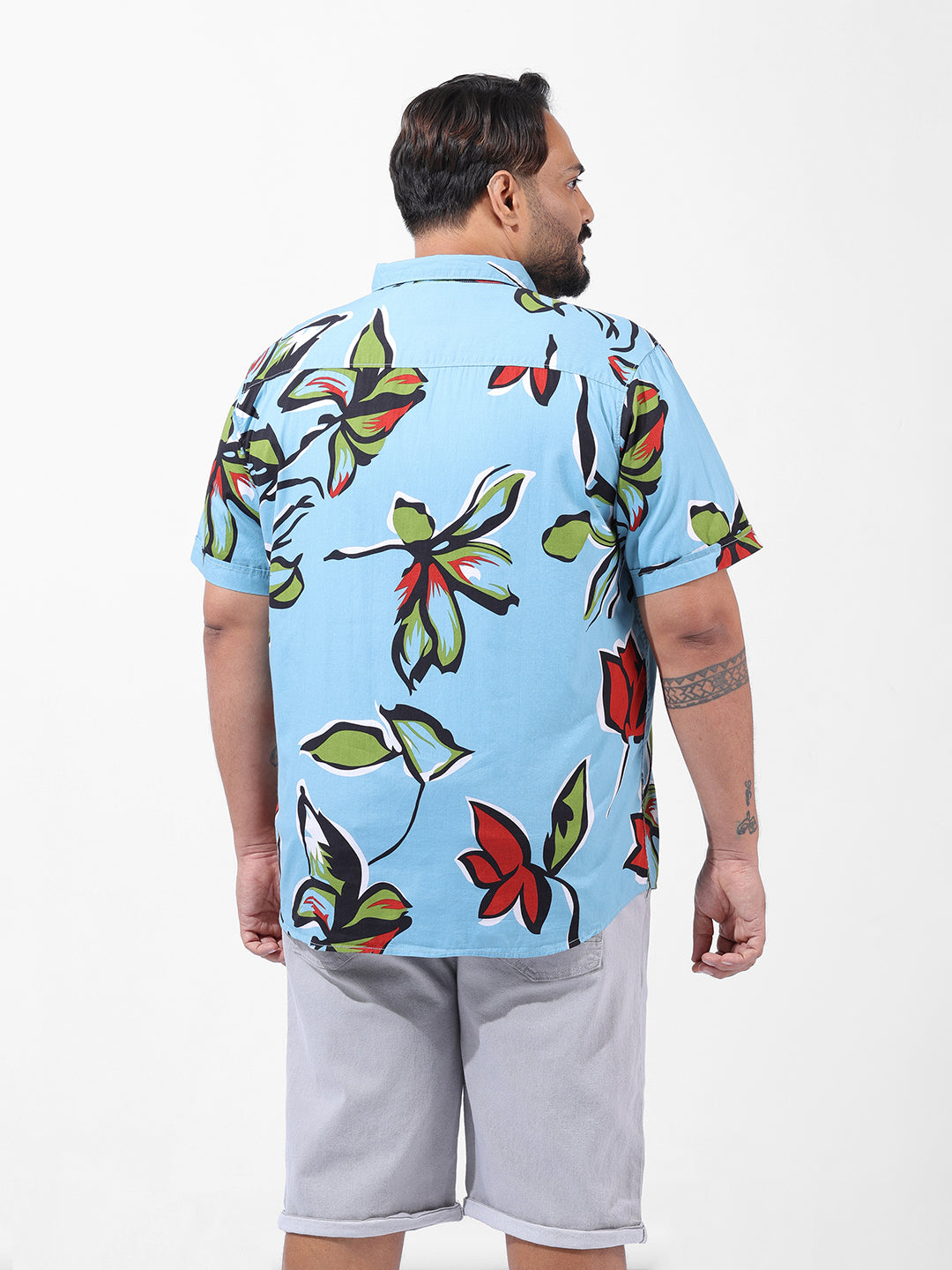 Men's Blue Regular Fit Printed Resort Wear Shirt