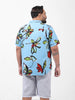 Men's Blue Regular Fit Printed Resort Wear Shirt