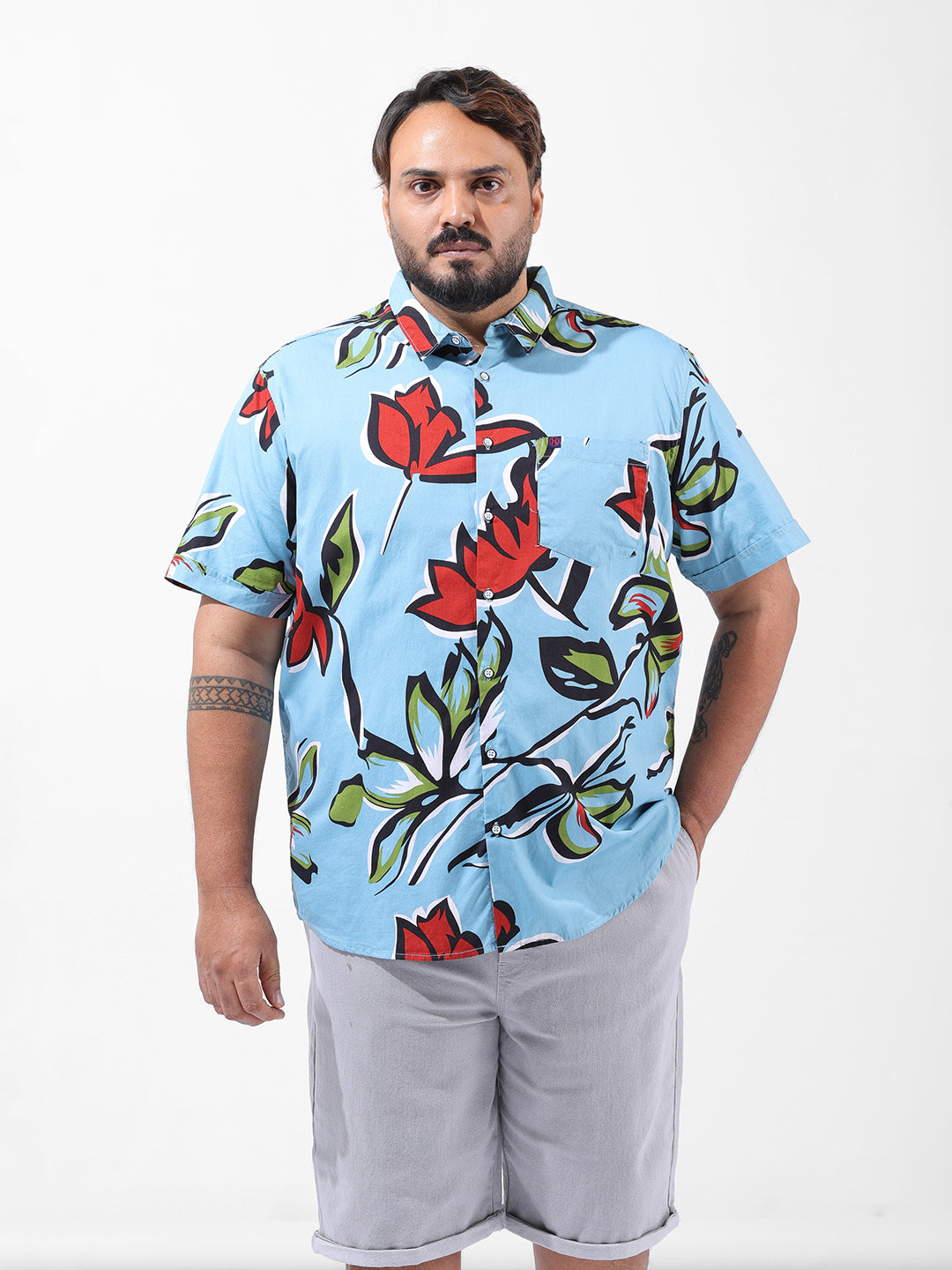 Men's Blue Regular Fit Printed Resort Wear Shirt