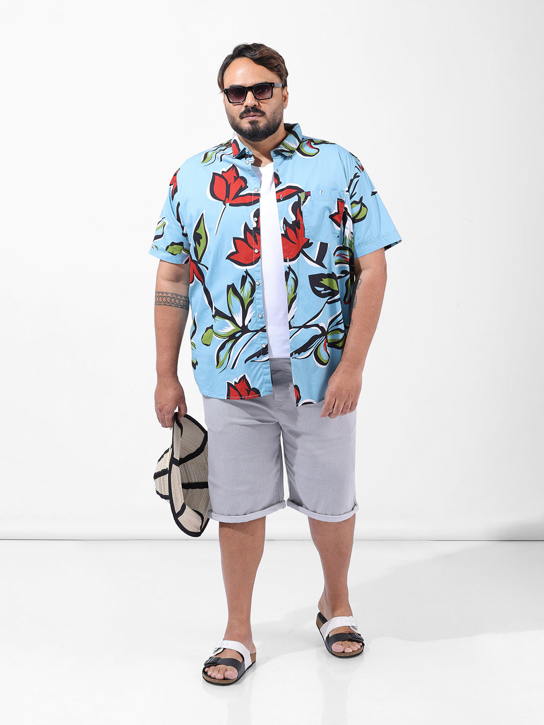 Men's Blue Regular Fit Printed Resort Wear Shirt