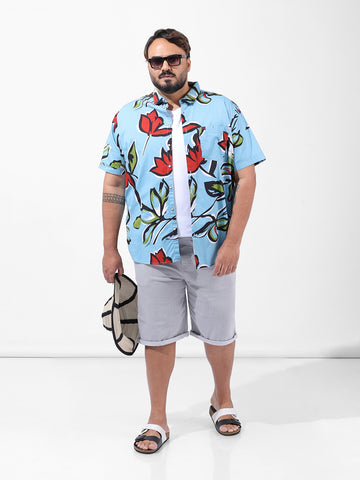 Men's Blue Regular Fit Printed Resort Wear Shirt