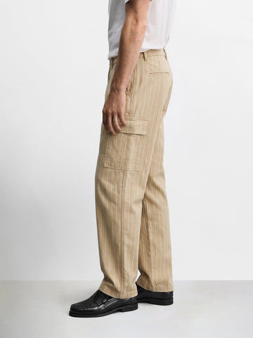 Men's Cream Relaxed Fit Striped Utility Cargos
