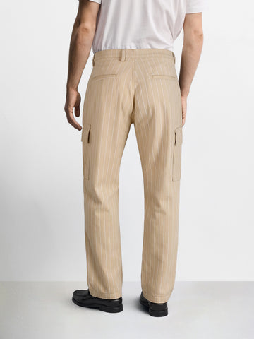 Men's Cream Relaxed Fit Striped Utility Cargos