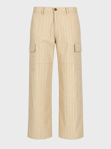 Men's Cream Relaxed Fit Striped Utility Cargos