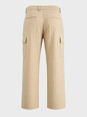 Men's Cream Relaxed Fit Striped Utility Cargos