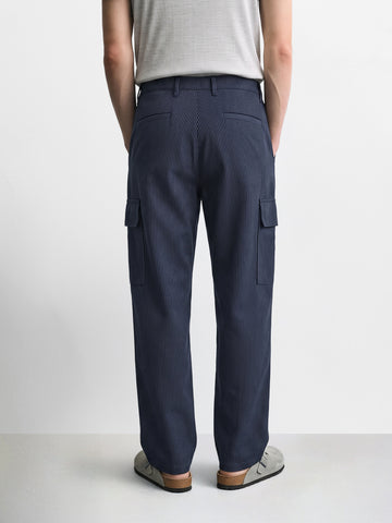 Men's Navy Blue Relaxed Fit Graphic Printed Utility Cargos
