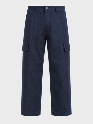Men's Navy Blue Relaxed Fit Graphic Printed Utility Cargos