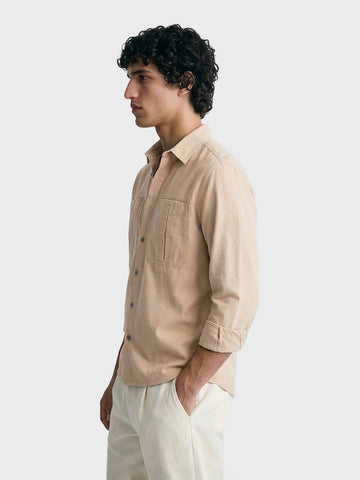 Men's Full Sleeves Relaxed Fit Beige Shirt
