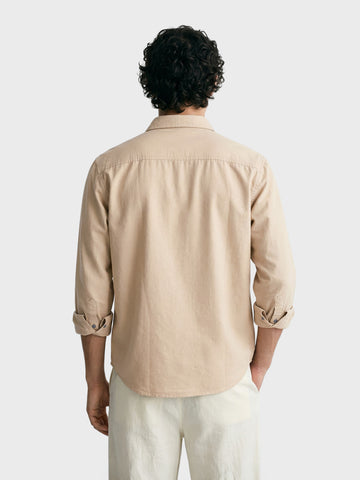 Men's Full Sleeves Relaxed Fit Beige Shirt