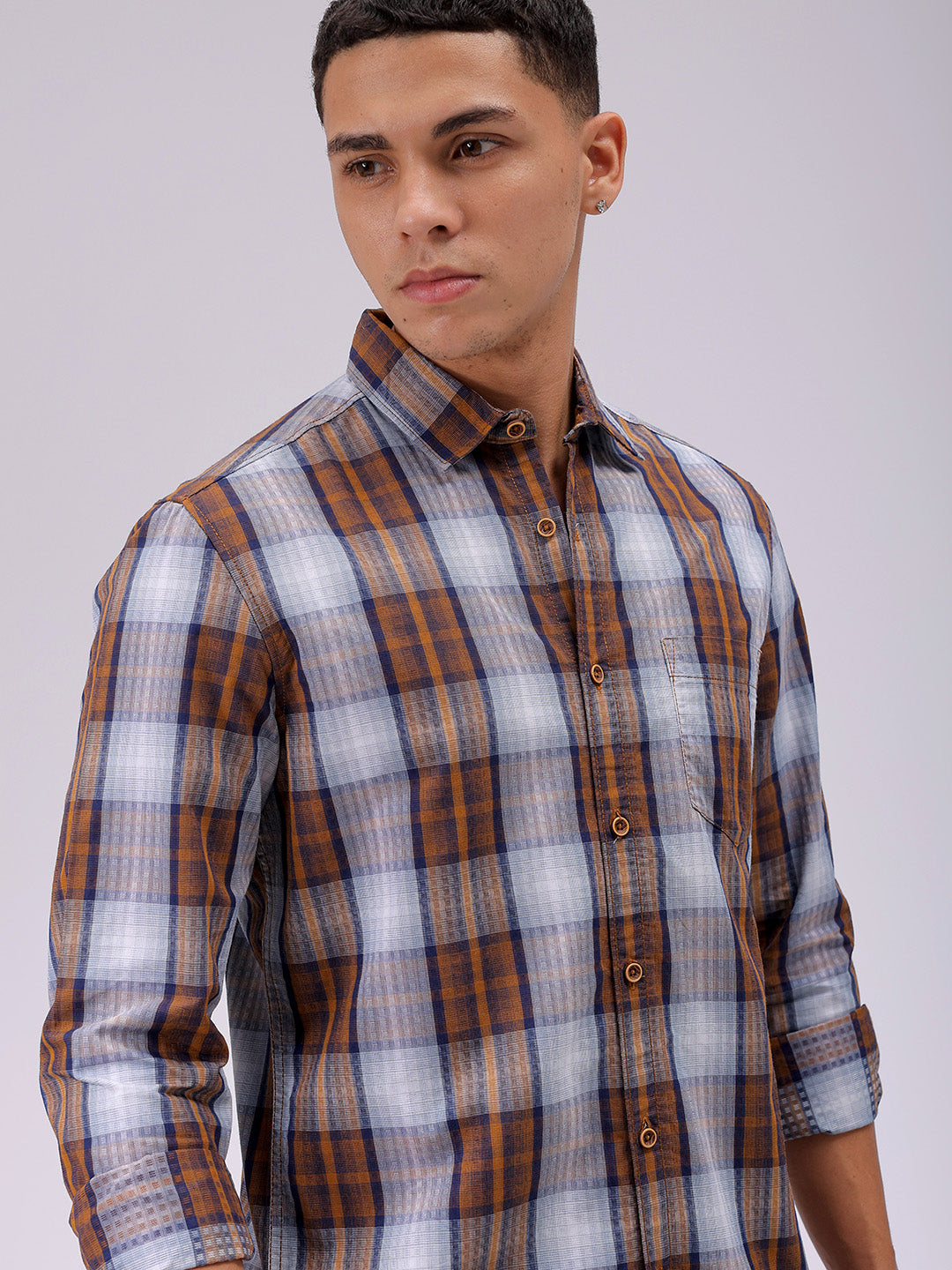 Men's Brown Slim Fit Checked Casual Shirt