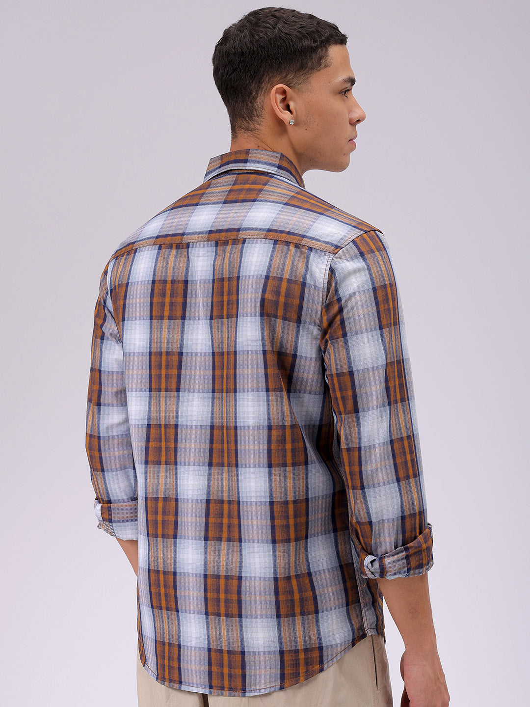 Men's Brown Slim Fit Checked Casual Shirt