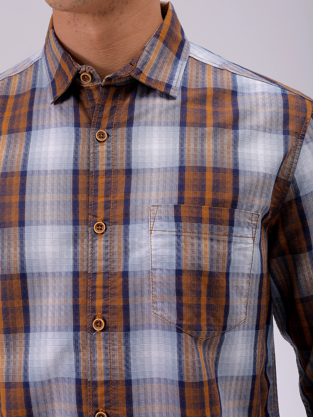 Men's Brown Slim Fit Checked Casual Shirt