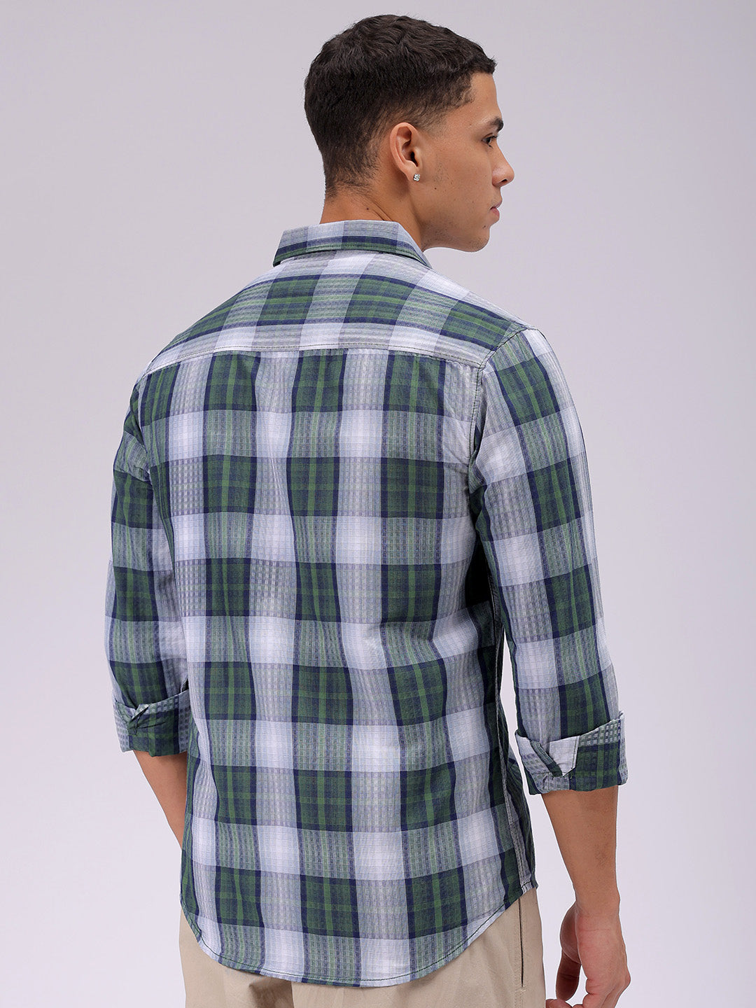 Men's Green Slim Fit Checked Casual Shirt