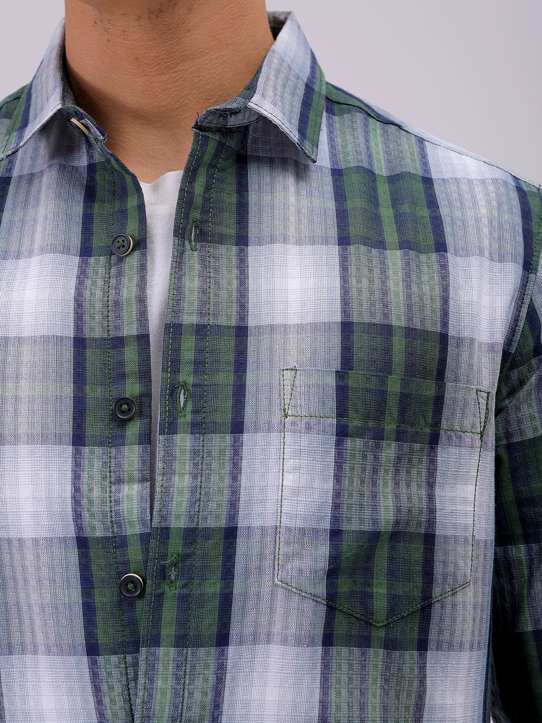 Men's Green Slim Fit Checked Casual Shirt