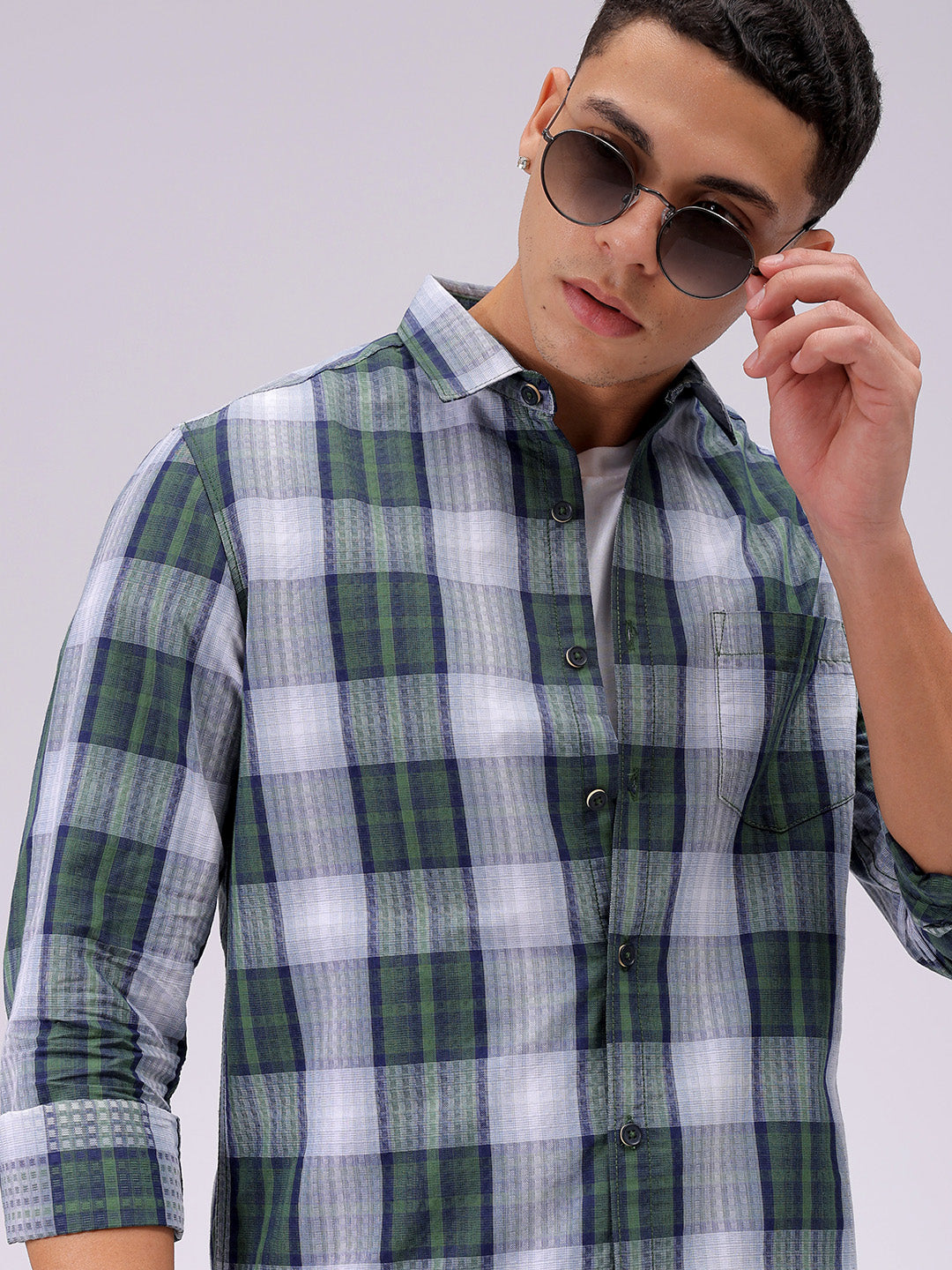 Men's Green Slim Fit Checked Casual Shirt