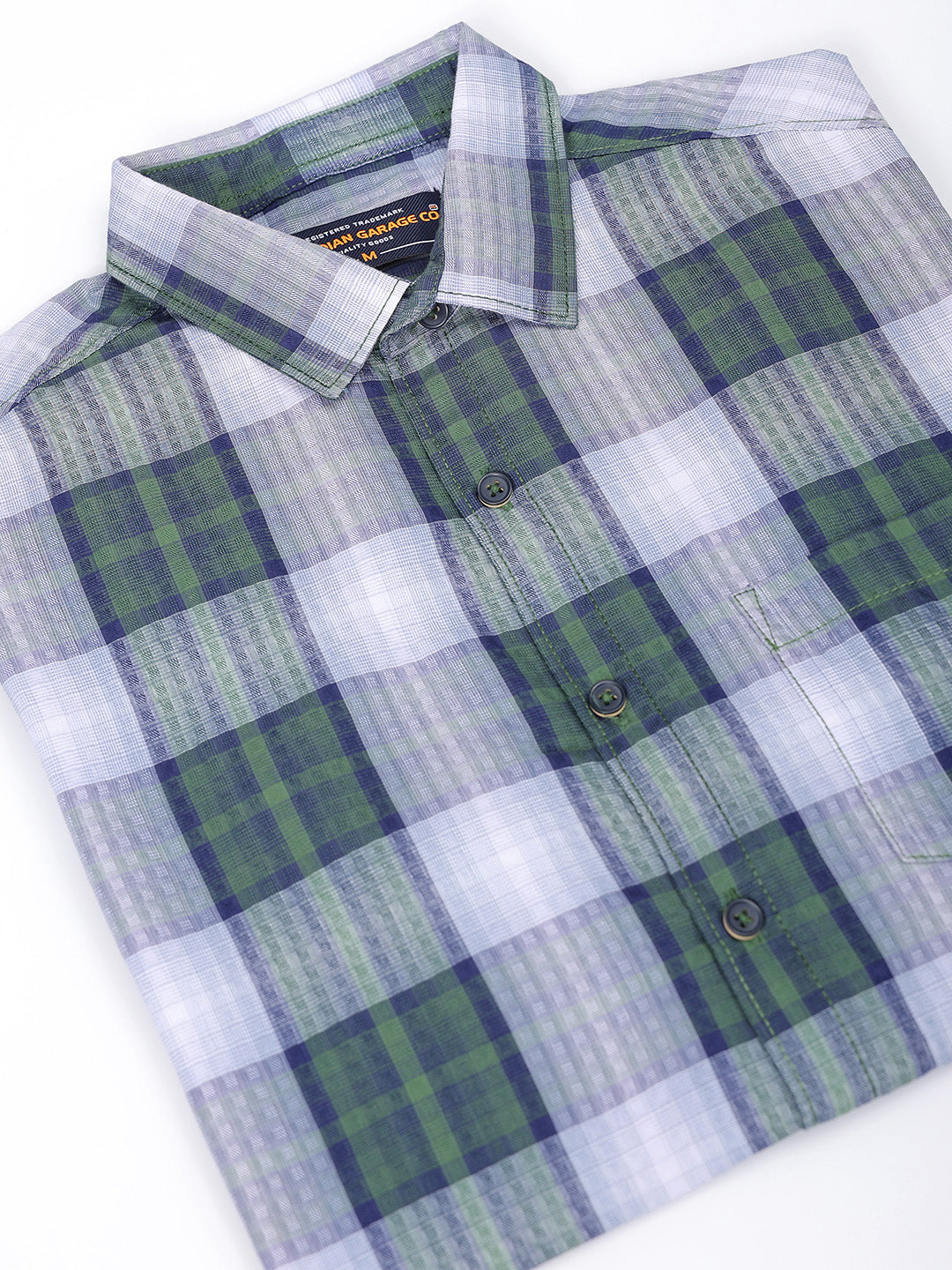 Men's Green Slim Fit Checked Casual Shirt