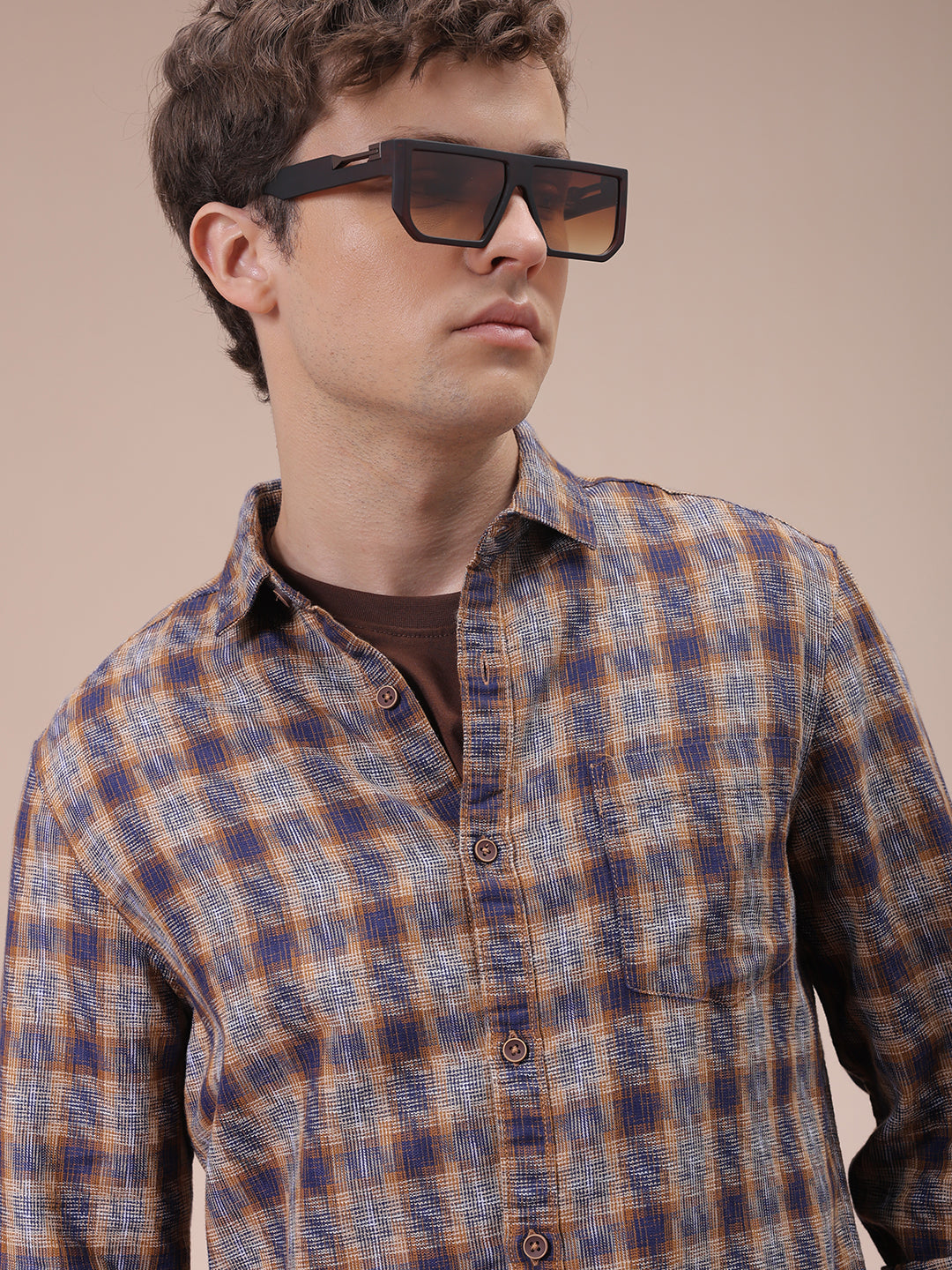 Men's Brown Slim Fit Checked Shirt