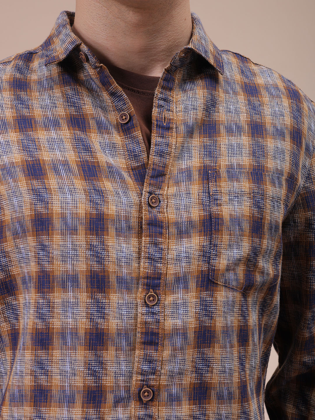 Men's Brown Slim Fit Checked Shirt