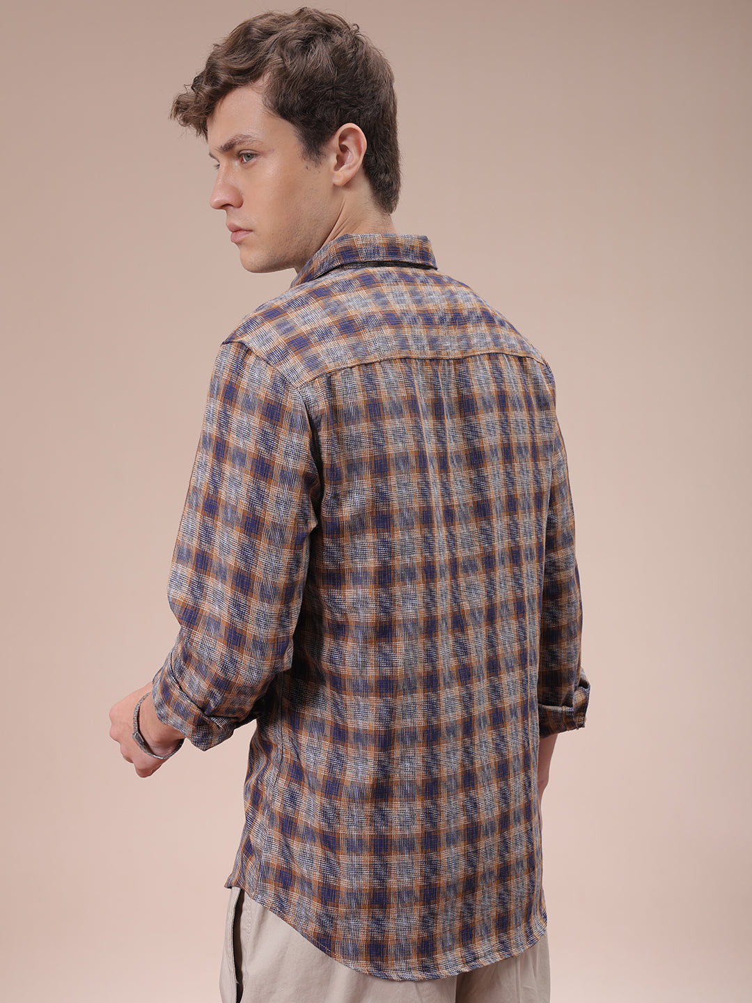 Men's Brown Slim Fit Checked Shirt