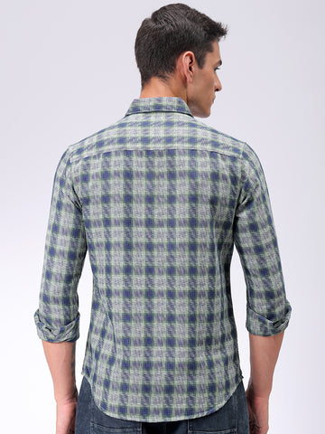 Men's Green Slim Fit Checked Casual Shirt
