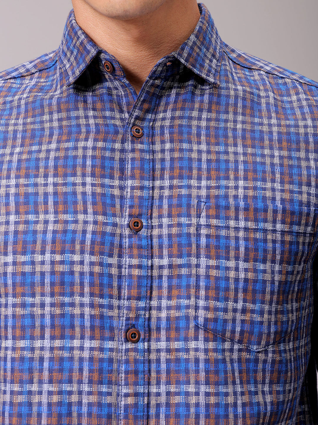 Men's Blue Slim Fit Checked Casual Shirt