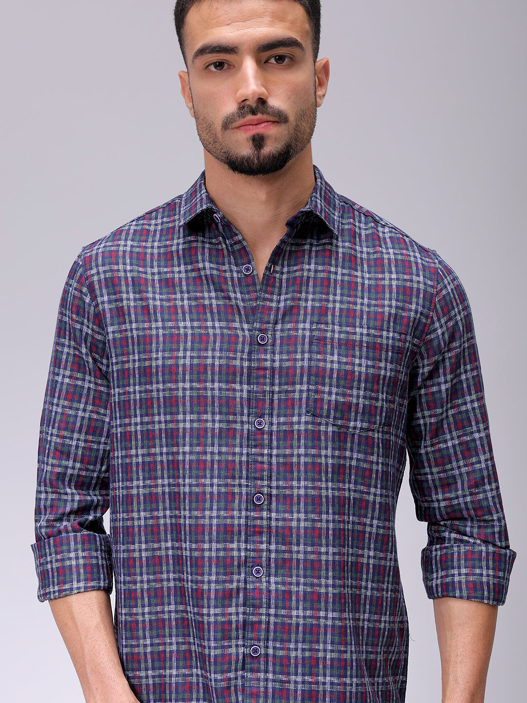 Men's Red Slim Fit Checked Casual Shirt