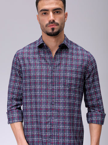 Men's Red Slim Fit Checked Casual Shirt