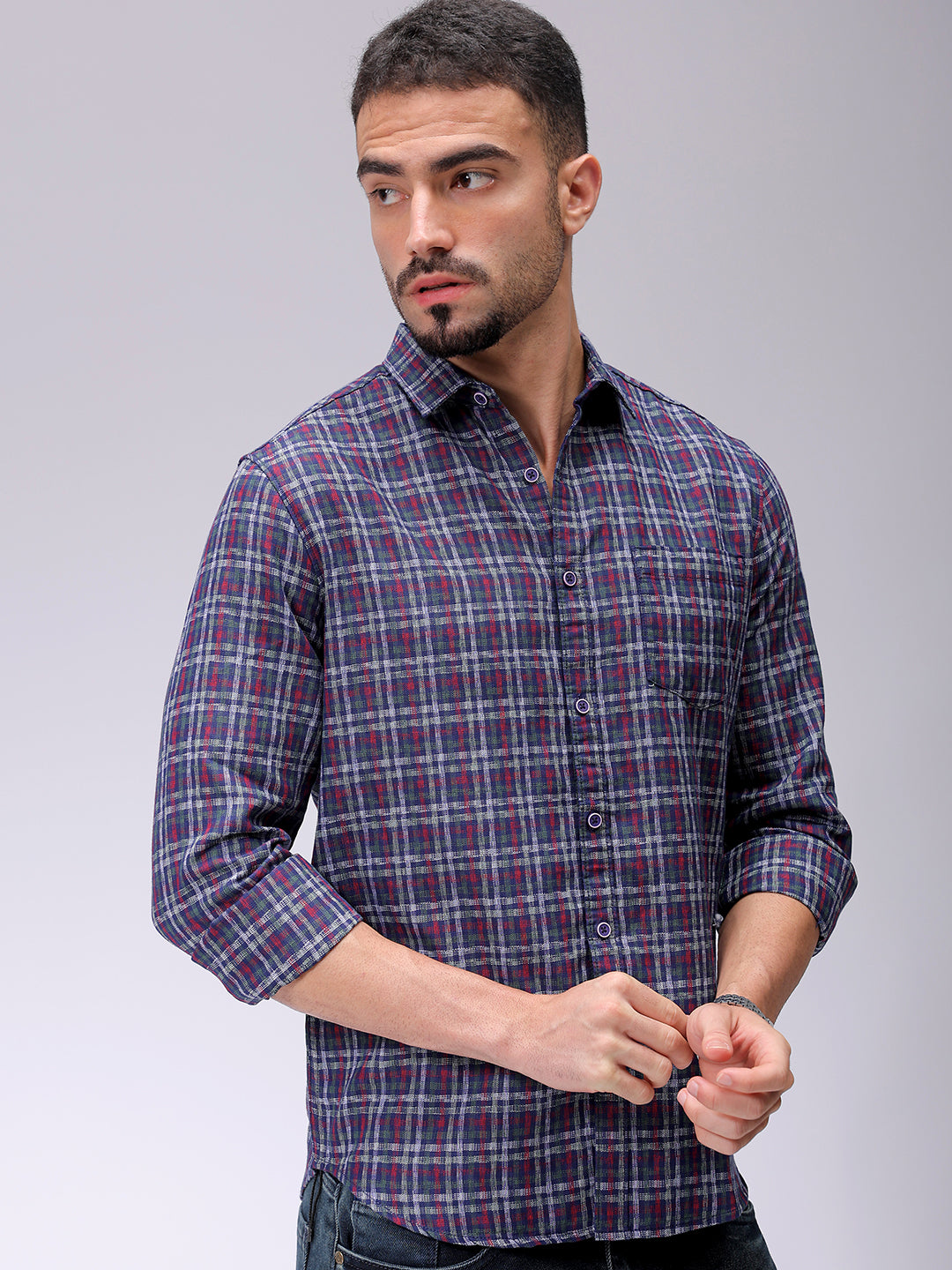 Men's Red Slim Fit Checked Casual Shirt