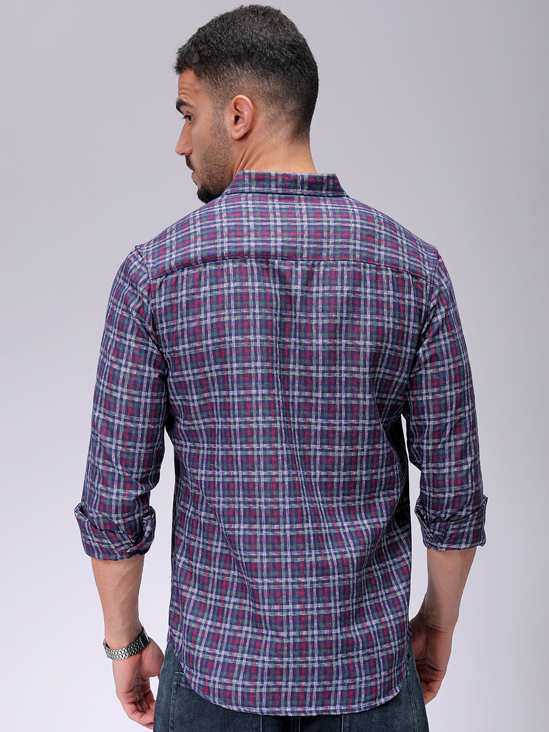 Men's Red Slim Fit Checked Casual Shirt