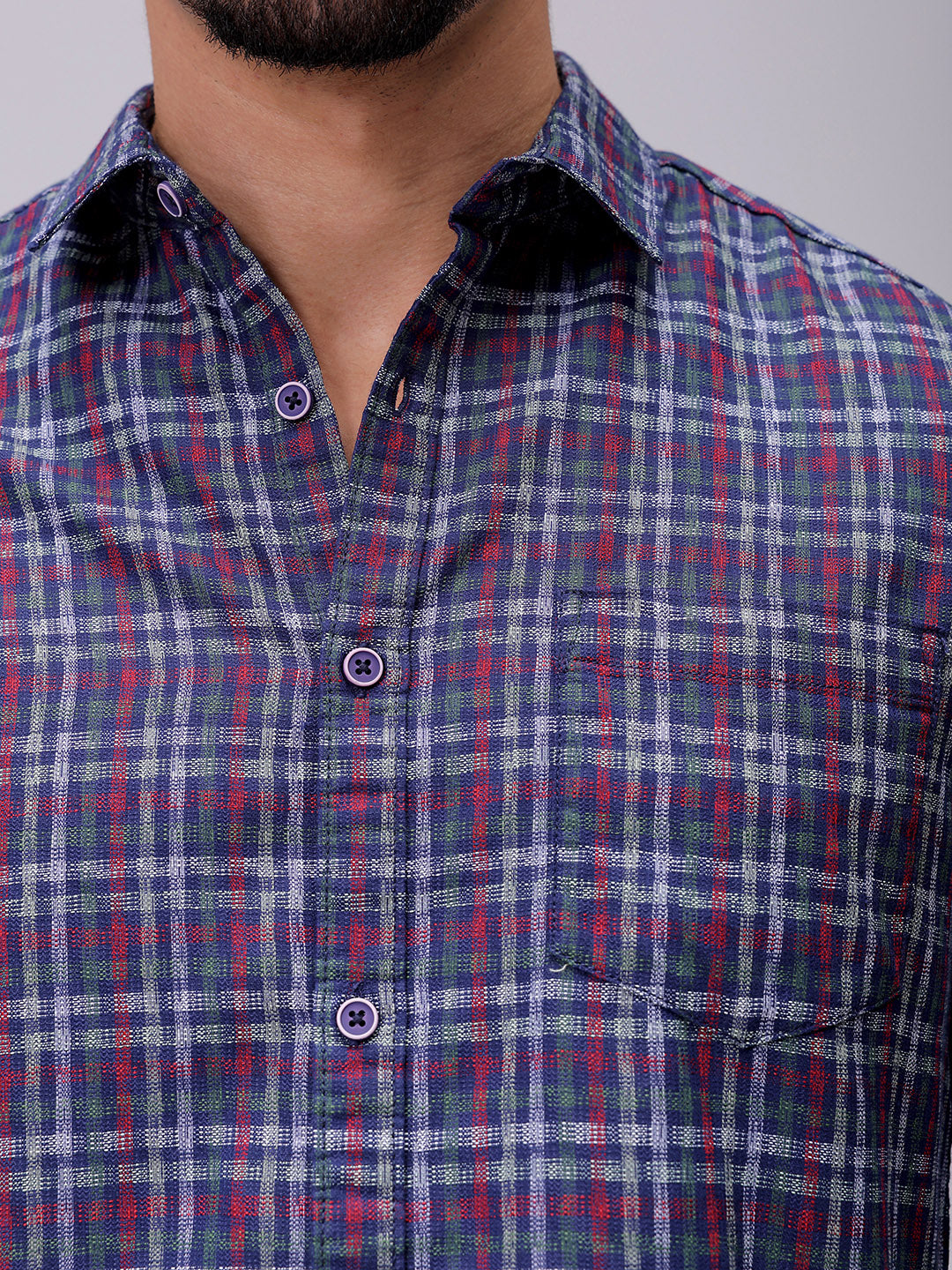 Men's Red Slim Fit Checked Casual Shirt