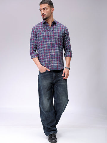 Men's Red Slim Fit Checked Casual Shirt