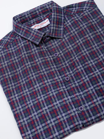 Men's Red Slim Fit Checked Casual Shirt