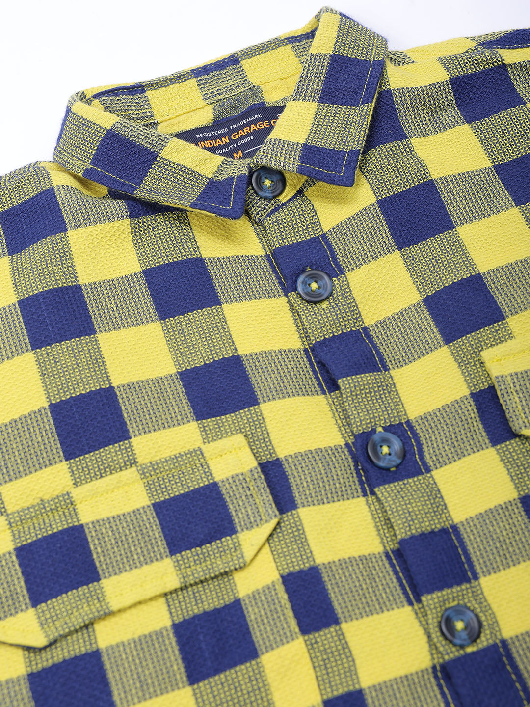 Men's Yellow Relaxed Fit Checked Resortwear Textured Shirt