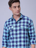 Men's Blue Relaxed Fit Checked Two Flap Pocket Resortwear Shirt