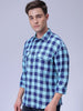 Men's Blue Relaxed Fit Checked Two Flap Pocket Resortwear Shirt