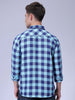 Men's Blue Relaxed Fit Checked Two Flap Pocket Resortwear Shirt