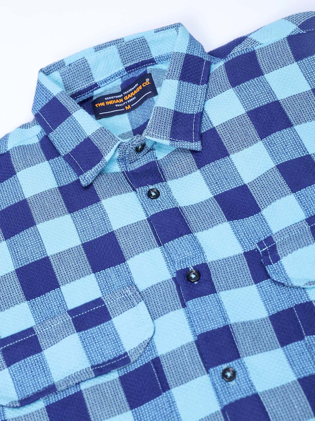 Men's Blue Relaxed Fit Checked Two Flap Pocket Resortwear Shirt
