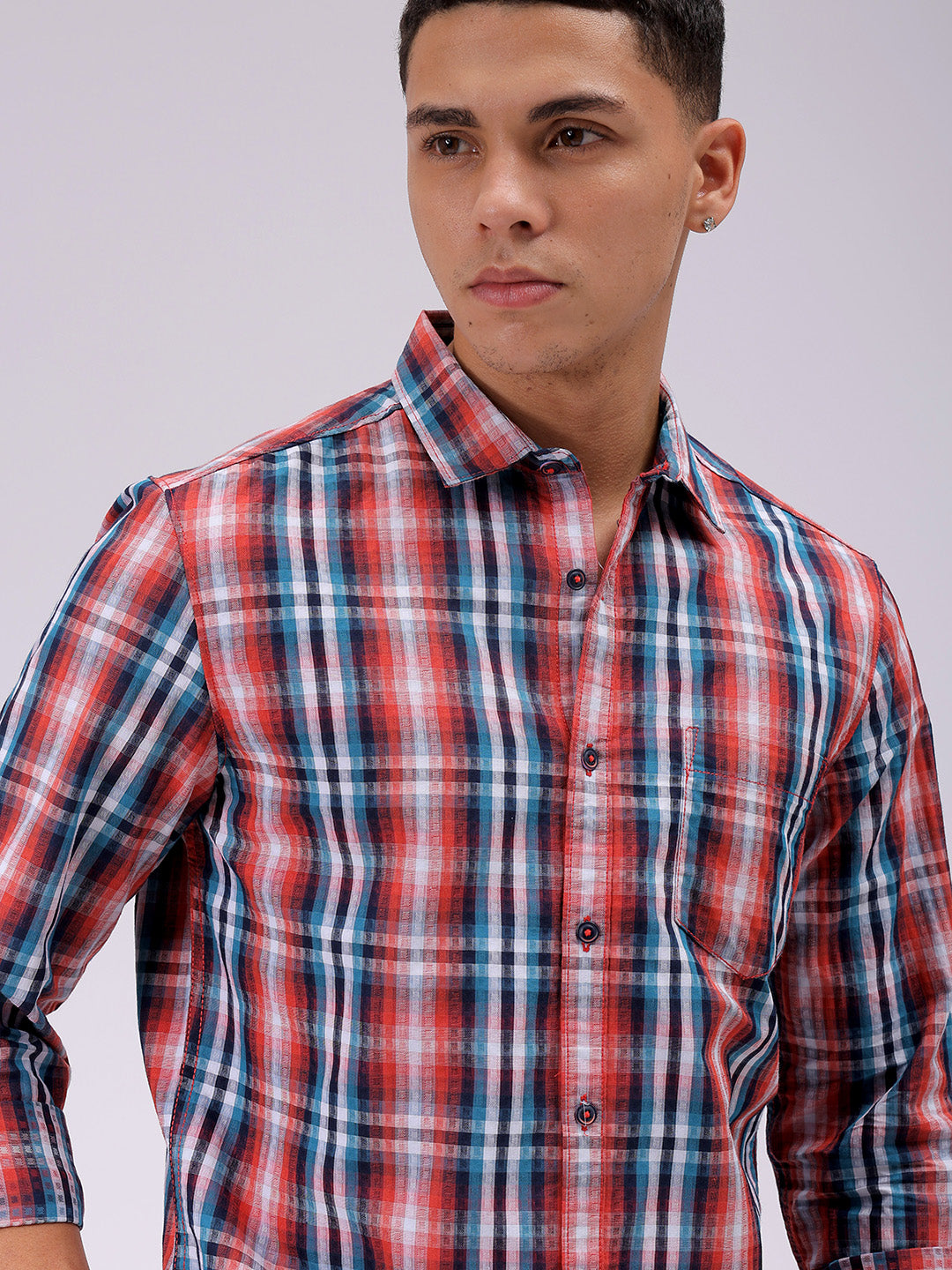 Men's Multicolor Slim Fit Checked Casual Shirt